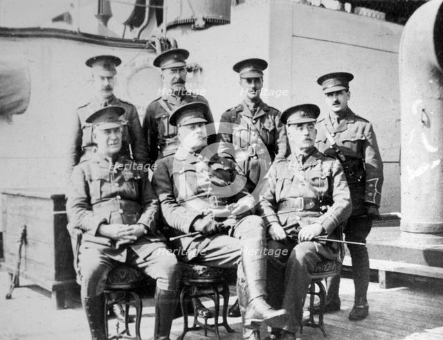British officers on prison ship 'Royal Edward' moored just off Southend, November 1914. Artist: Unknown