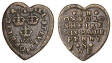 British Oxfordshire Token, heart-shaped Halfpenny, 1669. Creator: Numismatic, West European Coins