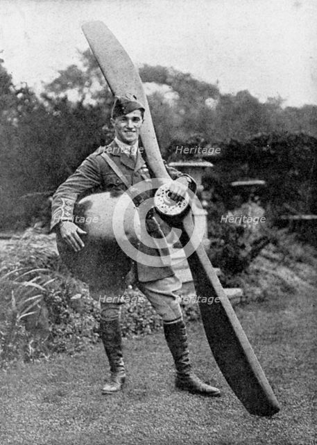 British pilot Captain Albert Ball posing with trophies from his 43rd victory, 1917. Artist: Unknown