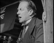 British President of the Board of Trade Stanley Baldwin Giving a Speech from a Platform in..., 1922. Creator: British Pathe Ltd