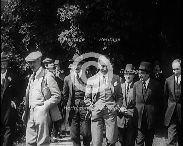 British Prime Minister Ramsay MacDonald Walking With Colleagues and Friends, 1924. Creator: British Pathe Ltd.