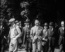 British Prime Minister Ramsay MacDonald Walking With Colleagues and Friends, 1924. Creator: British Pathe Ltd