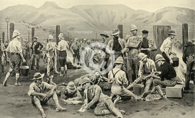 'British Prisoners Waiting for Release: The Camp at Nooitgedacht', 1901. Creator: Frank Dadd.