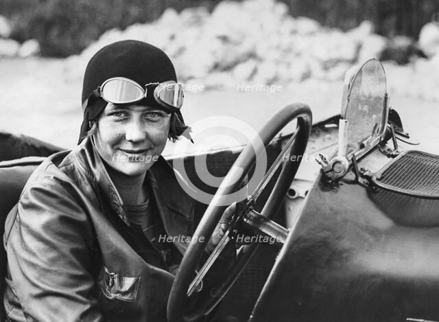 British racing driver Jill Scott in her Sunbeam, Brooklands, Surrey, 1920s. Creator: Unknown.