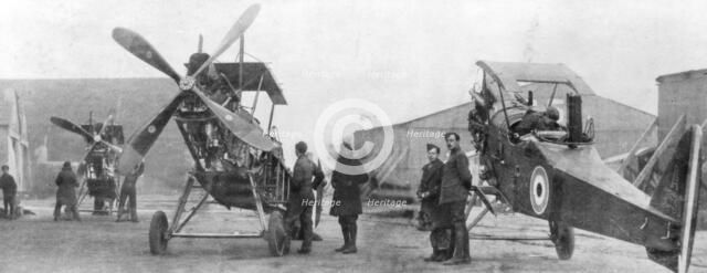 British Royal Flying Corps aircraft under repair, c1916. Artist: Unknown