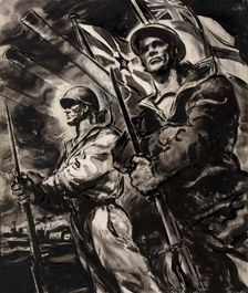 British sailor and Russian sailor, with bayonetted rifles, between 1939 and 1946. Creators: Central Office of Information, Unknown