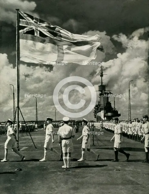 British sailors on the deck of an aircraft carrier, Second World War, c1943.  Creator: Unknown.