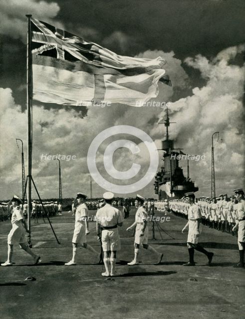British sailors on the deck of an aircraft carrier, Second World War, c1943.  Creator: Unknown.