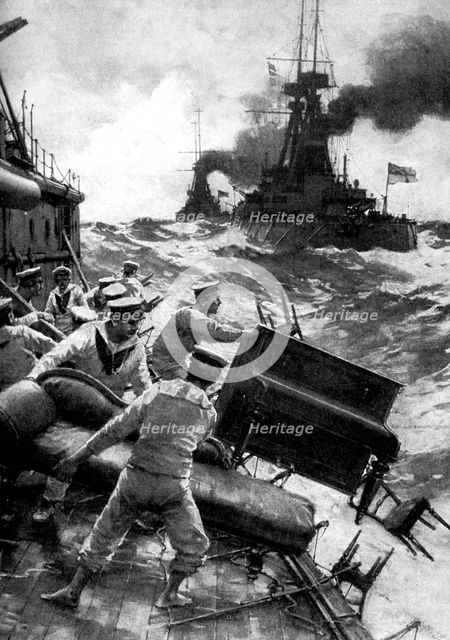 British sailors throwing overboard luxuries, North Sea, First World War, 1914. Artist: Unknown