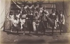 British servicemen dancing in a line, some are in drag, c1918. Creator: Unknown