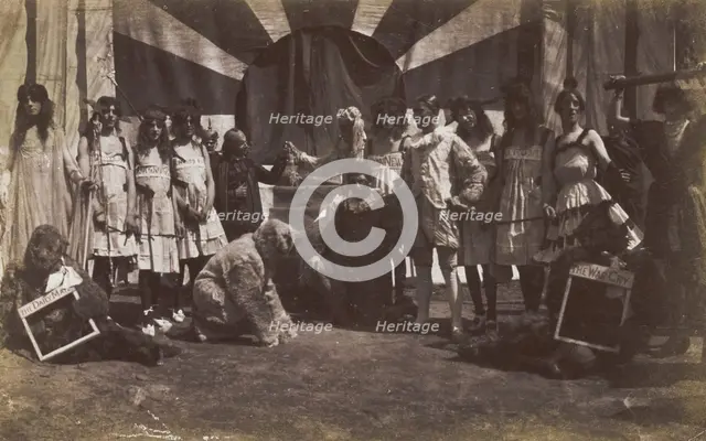 British servicemen performing a sketch on the power of the press, c1918. Creator: Unknown.