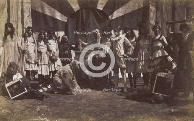 British servicemen performing a sketch on the power of the press, c1918. Creator: Unknown.