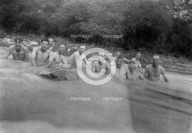 British soldiers washing in a mountain stream, Kalsi, India, 1917. Artist: Unknown