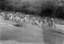 British soldiers washing in a mountain stream, Kalsi, India, 1917