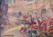 British Soldiers Were Seen Fighting Their Way Through The Streets 1908, (c1920). Artist: Joseph Ratcliffe Skelton