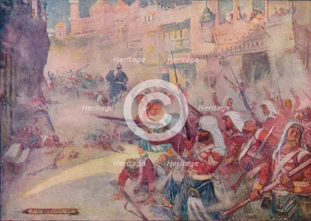 'British Soldiers Were Seen Fighting Their Way Through The Streets', 1908, (c1920).  Artist: Joseph Ratcliffe Skelton.