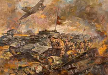 British soldiers and tanks advancing, between 1939 and 1946. Creators: Central Office of Information, Unknown