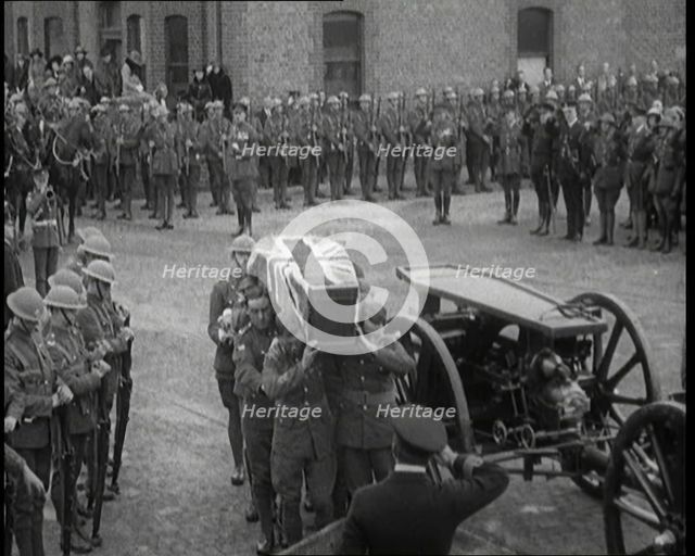 British Soldiers Carrying the Coffin of a British Soldier Draped in the Union Flag, 1920. Creator: British Pathe Ltd.