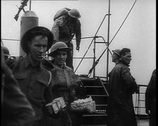 British Soldiers Climbing Aboard Ships at Dunkirk for the Evacuation, 1940. Creator: British Pathe Ltd