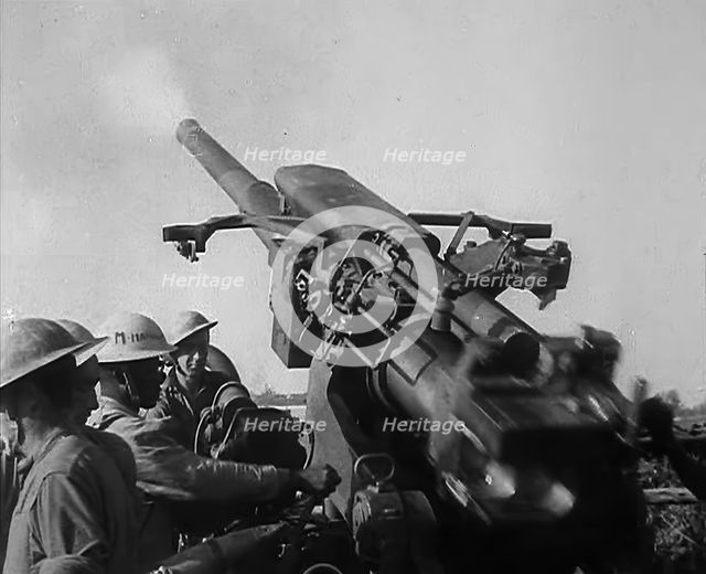 British Soldiers Firing Artillery, 1944. Creator: British Pathe Ltd.