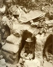 British soldiers in the trenches at Thiepval Wood, France, First World War, 1916, (1935). Creator: Unknown