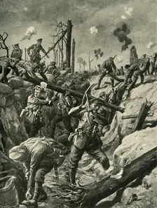 British soldiers in a German trench, Western Front, First World War, c1915, (c1920). Creator: Ralph Cleaver