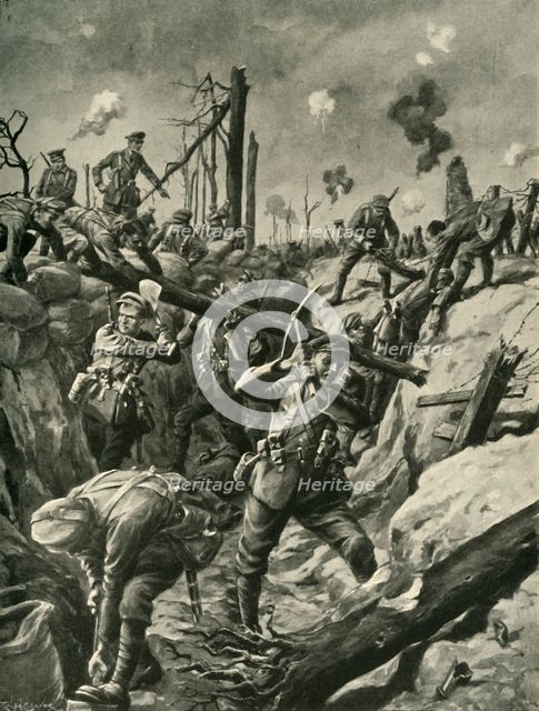 British soldiers in a German trench, Western Front, First World War, c1915, (c1920). Creator: Ralph Cleaver.