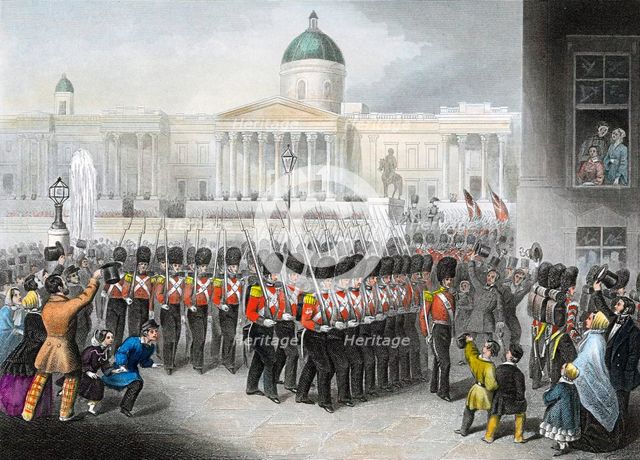 British soldiers leaving for the Crimean War (Russo-Turkish War) 1853-1856, (c1860). Artist: Unknown
