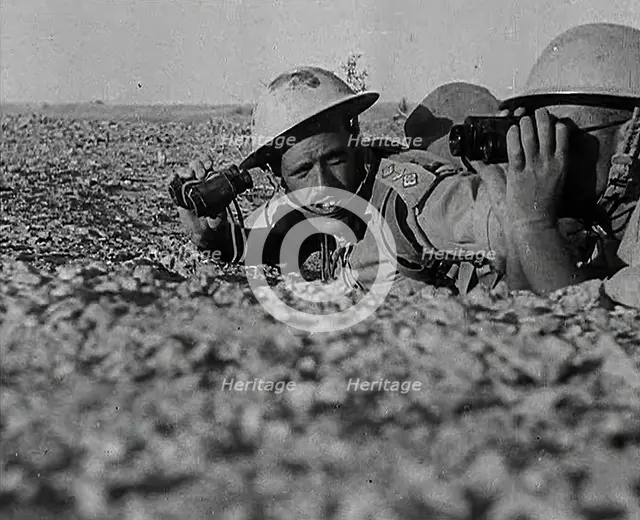 British Soldiers Observing Artillery, 1942. Creator: British Pathe Ltd.