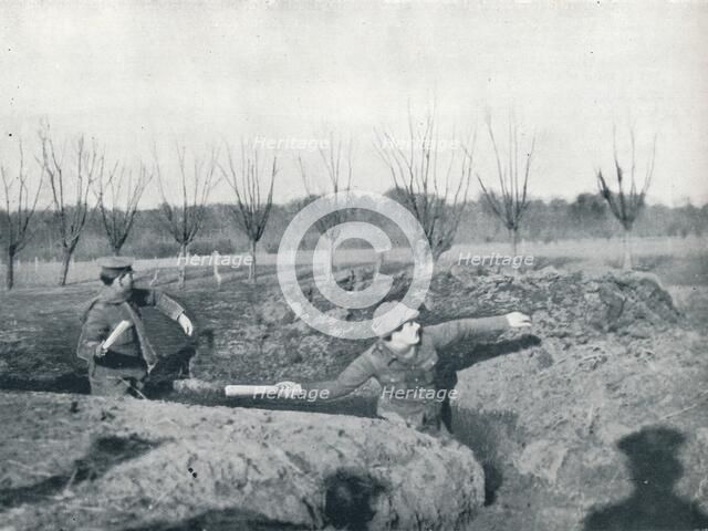 British soldiers practicing throwing hand grenades, c1914. Artist: Unknown