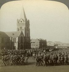 British soldiers reviewed by Lord Roberts, Public Square, Pretoria, South Africa, Boer War, 1900.Artist: Underwood & Underwood