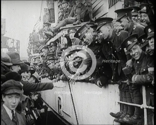 British Soldiers Setting Sail on a Ship Leaving Ireland, 1922. Creator: British Pathe Ltd.