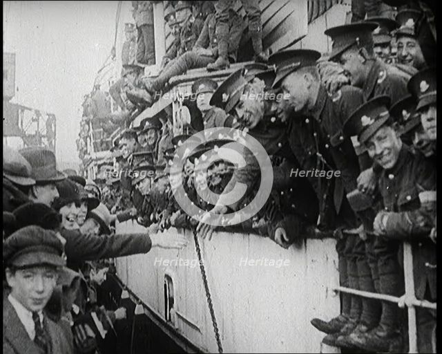 British Soldiers Setting Sail on a Ship Leaving Ireland, 1922. Creator: British Pathe Ltd.