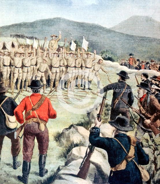British soldiers surrendering to Boer forces at  Doornbosch, Transvaal, South Africa, 1901. Artist: Unknown
