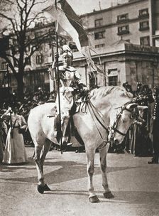 British suffragette Elsie Howey as Joan of Arc, London, 17 April 1909