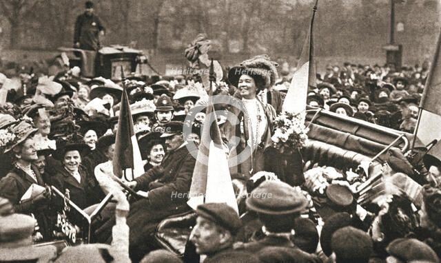 British suffragette Emmeline Pethick-Lawrence's release from prison, 17 April 1909. Creator: Unknown.