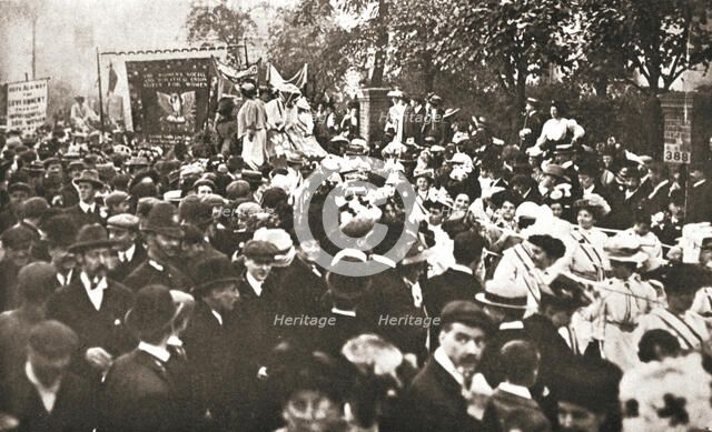 British suffragette Emmeline Pethick-Lawrence's release from prison, 17 April 1909. Creator: Unknown.