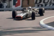 BRM of Dickie Attwood entering a corner, Monaco Grand Prix, 1968