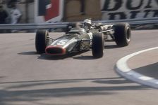 BRM of Dickie Attwood entering a corner, Monaco Grand Prix, 1968
