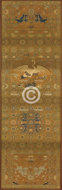 Brocade, silk. Oblong panel; chair cover, Qing dynasty, 18th century. Creator: Unknown.