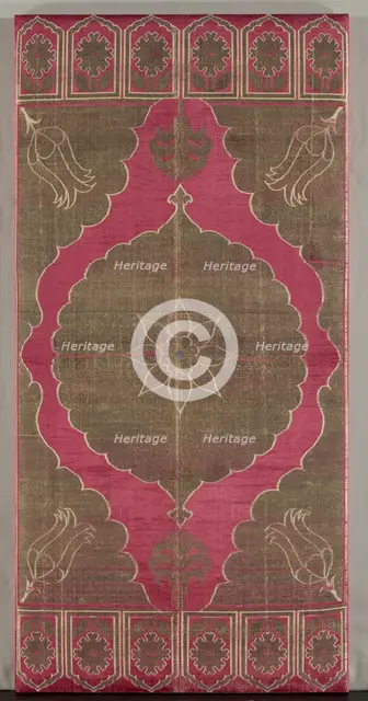 Brocaded Silk Cushion Cover & Iranian Striped Silk Surround, early 1600s. Creator: Unknown.