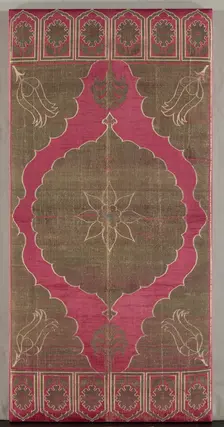 Brocaded Silk Cushion Cover & Iranian Striped Silk Surround, early 1600s. Creator: Unknown