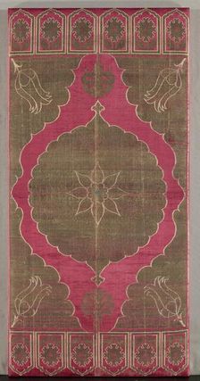 Brocaded Silk Cushion Cover & Iranian Striped Silk Surround, early 1600s. Creator: Unknown