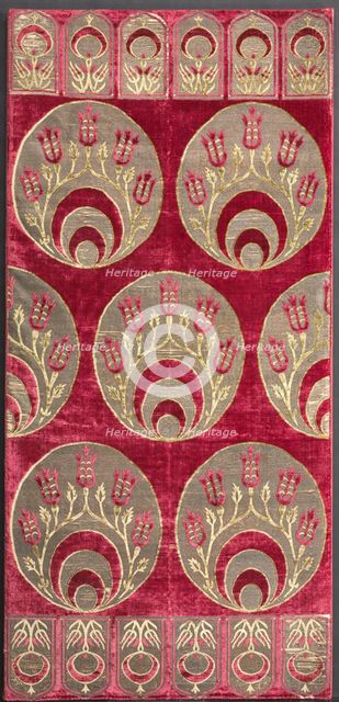 Brocaded velvet cushion cover with crescents, 1525-1575. Creator: Unknown.