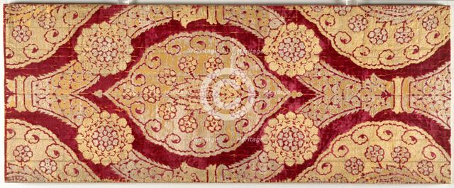 Brocaded velvet with medallions in ogival lattice, late 1500s. Creator: Unknown.