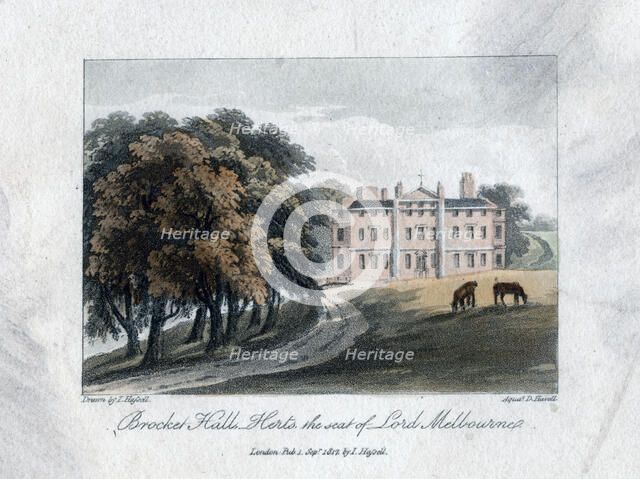 'Brocket Hall, Herts, the seat of Lord Melbourne', 1817.Artist: Daniel Havell