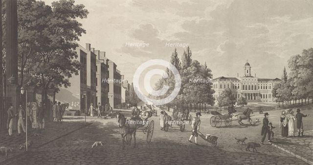 Broadway and City Hall in New York (Brodway-Gatan Och Rådhuset i New York), 1824. Creator: Carl Fredrik Akrell.