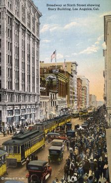 Broadway at 6th Street, Los Angeles, California, USA, 1915