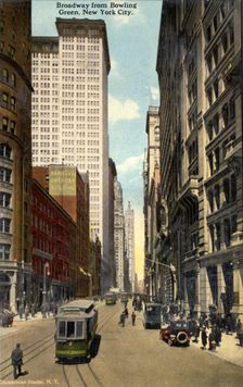 Broadway from Bowling Green, New York City, New York, USA, 1916