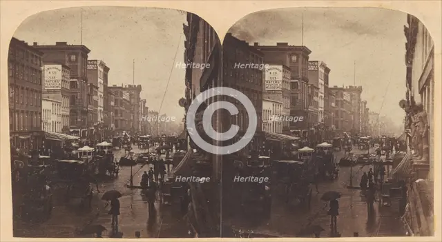 Broadway in the Rain, likely taken from 308 or 310 Broadway, New York City, ca. 1860s. Creator: Edward Anthony.